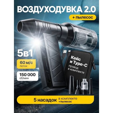 Potente soplador y aspiradora inalámbrico 2 en 1, aspiradora de turbina portátil, ventilador turbo de alta velocidad para limpieza de polvo y soplado de aire. (1/5)