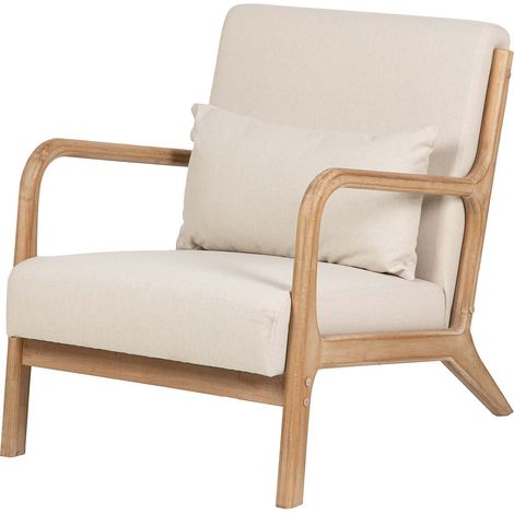 Sessel aus Gummibaumholz, Beige, Leinen, 66 x 85 x 74 cm (1/5)