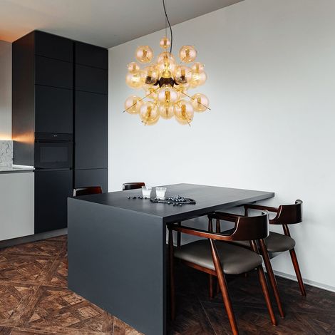 Hängelampe Designleuchte Esszimmerleuchte Kugeln Glas amber schwarz 4-Flammig (1/5)