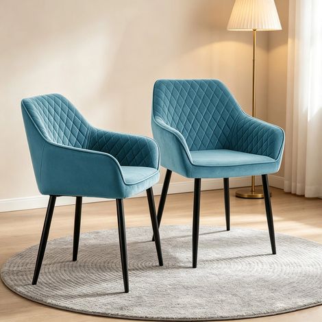 Ainpecca Dining Chairs 2pcs Velvet Kitchen Chairs Upholstered Seat with Backrest and Armrest Office chair(2pcs Teal) (1/5)