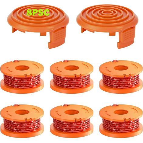6 Bobine Fil Coupe Bordure - 2 Couvercle - Nylon Rouge 1,6 mm x 9,8 m - Remplacement Pour Tondeuse Worx 20v - Jardin Pelouse