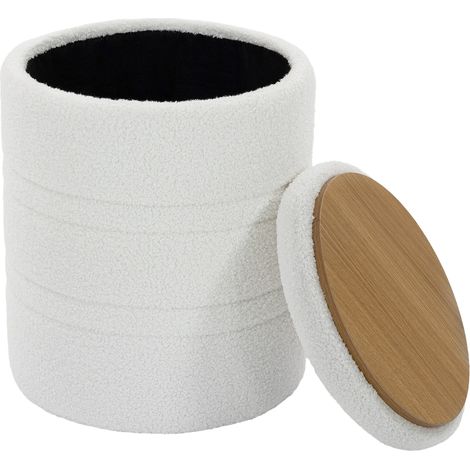 Sherpa Aufbewahrungshocker mit Wendedeckel, runder Sitzhocker für Wohnzimmer & Schlafzimmer, Weiß (1/5)