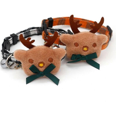 Lot de 2 colliers de Noël pour petits chiens, chiots et chatons, colliers ajustables en coton doux avec figurines d'élans, accessoires de déguisement et décoration pour chats et chiens. (1/4)