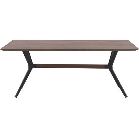 Table de salle à manger 200 x 100 cm, plateau en acacia massif de 35 mm d'épaisseur, pieds en métal noir (1/5)