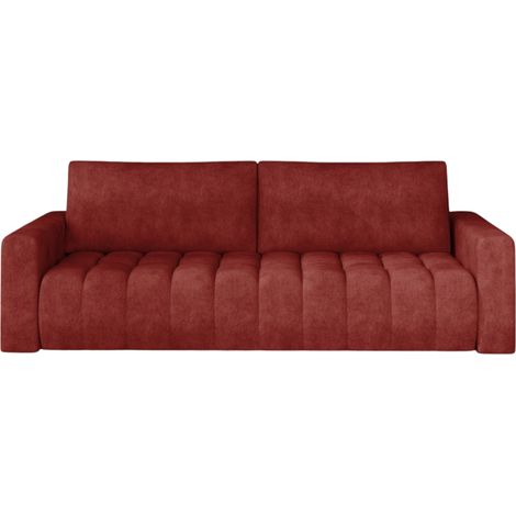 Canapé convertible capitonné LARKO tissu-Rouge tomette (1/5)