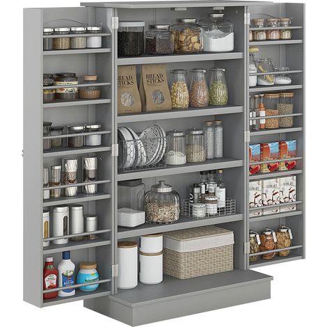HOMCOM armario de cocina armario despensa cocina con 2 puertas y 16 estantes alacena moderna con estantes ajustables 60x30x104 cm gris