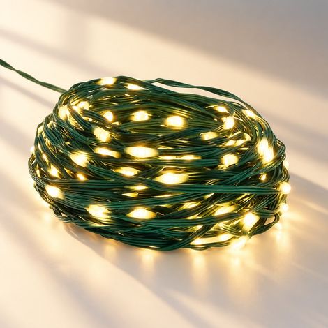 Guirlande LED 50m 400 lampes - Décoration Noël jardin - Câble vert, Lumière blanc chaud (1/5)