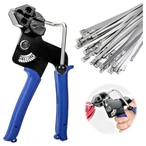 200 pcs colliers de serrage en acier inoxydable et pistolet à colliers en métal, pinces, colliers de serrage de 150 mm / 200 mm / 250 mm / 300 mm outil de câble, pistolet pour serrer