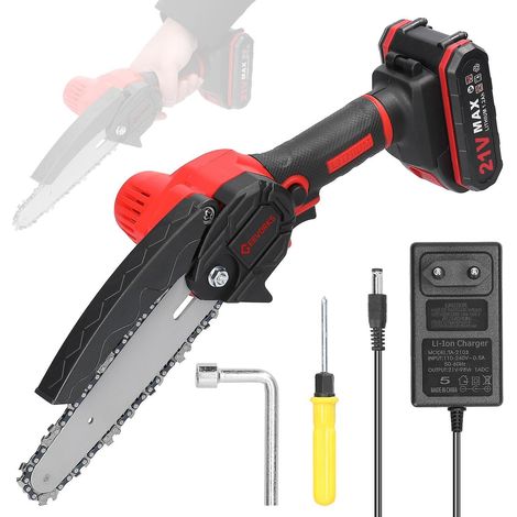 Scie d'élagage électrique portable 21 V, 15 cm (6 pouces), petite scie à chaîne pour fendre le bois, moteur à balais, utilisation à une main, 1 batterie, prise européenne, multicolore