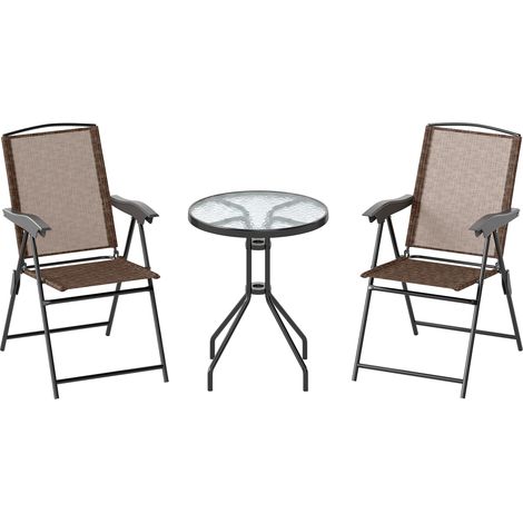 GagaEnsemble de Jardin 3 pièces 2 chaises inclinables Multi-Positions Pliables + Table Ronde Verre trempé métal (1/5)