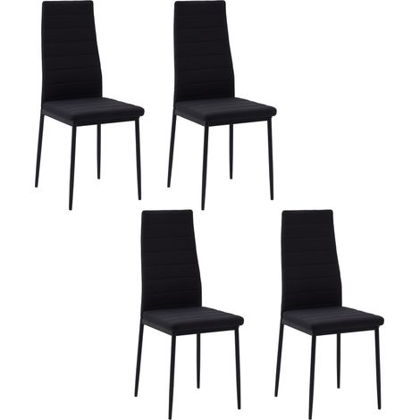 Set di 4 sedie da pranzo/cucina con schienale alto, gambe in metallo e rivestimento in tessuto di lino, 41x50x97 cm, nere.