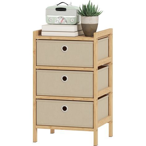 Commode 3 tiroirs tissu structure, bambou, crème, naturel, petits espaces (1/5)