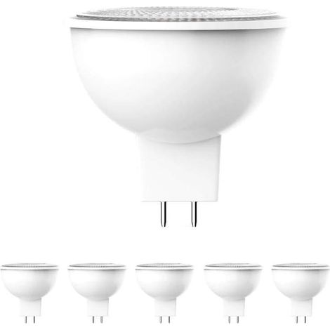 Lot de 6 ampoules LED MR16 5W (à lentille) - Température de couleur : 3000 K, lumière chaude - Sans scintillement