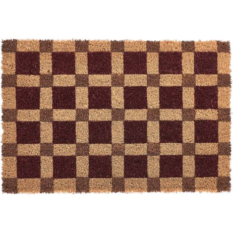 Doormat Beige and Red Coir with Anti-Slip Bottom 40 x 60 cm Anti Slip Decoration Checked Pattern Welcome Mat VILLASIS (1/5)