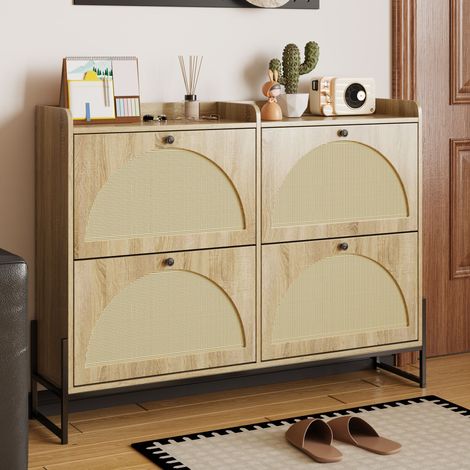 Meuble à chaussures avec 4 volets,étagère à chaussures réglable,Meubles d'entrée 118x25x91.5 cm,Porte de conception semi-circulaire