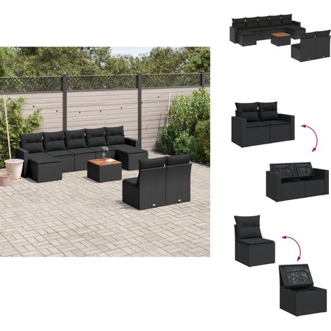 10-tlg. Garten-Sofagarnitur mit Kissen Schwarz Poly Rattan - Gartenmöbel - Outdoor Möbel - Rattan Gartenmöbel - PE-Rattan - Esstisch Set (1/5)