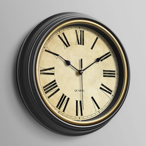 12-Zoll-Wanduhr, batteriebetrieben, geräuschlos, kein Ticken, klassische Vintage-Wanduhr, Dekoration für Büro, Wohnzimmer, Küche, Zuhause (1/4)