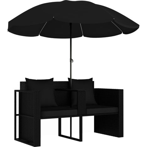 Maison Exclusive - Lettino da Giardino con Ombrellone in Polyrattan Nero (1/5)