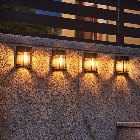 Solar Wandleuchte Außen, Solarlampe für Terrasse Balkon Garten Dekoration, Automatische Beleuchtung bei Dunkelheit, Wasserdichtes Nachtlicht, 4er Pack
