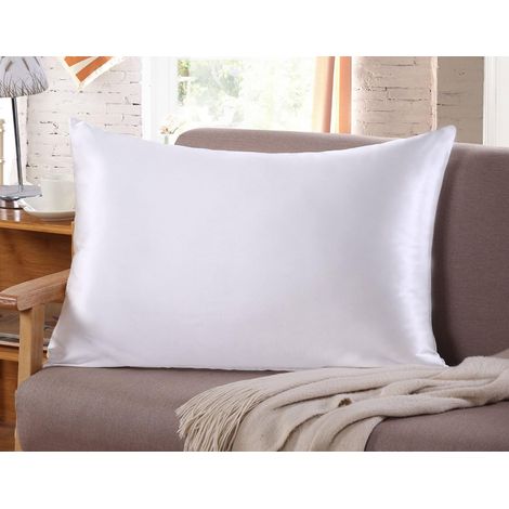 2 taies d'oreiller en soie blanche, pour cheveux et peau, anti-rides, fermeture éclair dissimulée (blanc, 50x74 cm)