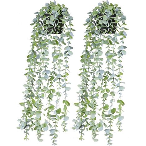 Künstliche Pflanze – Hängende Eukalyptusranke – Schwarzer Topf – 56 cm – Wanddekoration für Büro, Küche, Garten – 2 Stück (1/5)