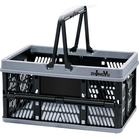 Cagette Plastique Pliable 20L, 38x25x20cm avec poignée, Noir Panier de rangement pliable avec poignée, pratique pour ranger vos affaires dans la cuisine et la chambre (1/5)