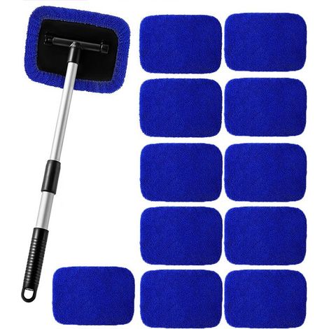 Set di spazzole piatte quadrate per la pulizia del parabrezza dell'auto, 12 panni in microfibra, sbrinatore e detergente per vetri auto.