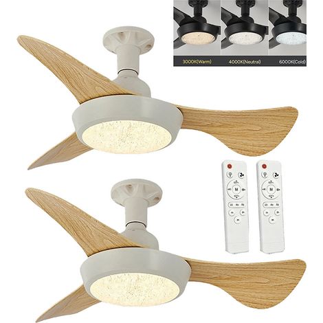 Lot de 2 ventilateurs de plafond LED , 3 vitesses de ventilation, température de couleur 3000K à 6500K, minuterie (Jaune) (1/5)