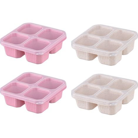 4 Boîte à lunch, paille de blé, 4 compartiments, étanche, micro-ondes, école travail voyage. (1/5)