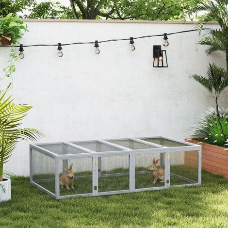 Clapier pour rongeurs avec porte, enclos extérieur en bois de sapin gris, 181x100x48 cm, abri pour cochons d'Inde, cage de jeu en plein air (1/5)