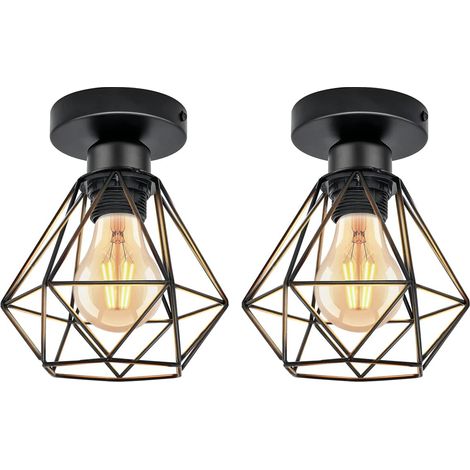 Industrielle E27-Deckenleuchte, Vintage-Metallkäfig-Leuchte, Retro-Pendelleuchte Ø160 mm, max. 40 W. Lampenschirm für Wohnzimmer, Schlafzimmer, Restaurant, Café, Bar, Schwarz, 2er-Pack [Energieklasse 