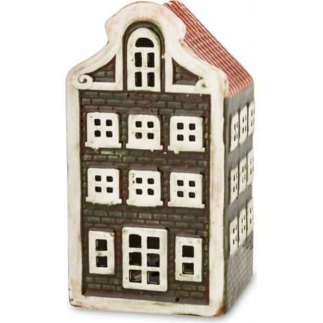 Casetta decorativa in ceramica con LED, verde e bianca, 12x6,5x5,5 cm (1/3)