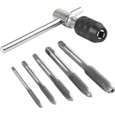Juego de 6 piezas de machos de roscar y llaves métricas con pieza en T, apto para machos de roscar M3, M4, M5, M6 y M8. (1/2)