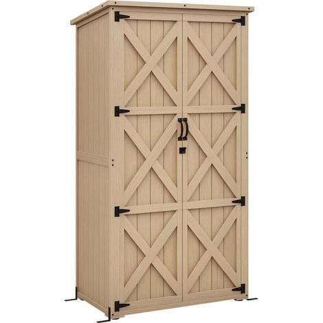 Armoire de jardin abri remise pour outils 90L x 54.5P x 161/168,5H cm 2 étagères toit bitumé étanche bois pin autoclave