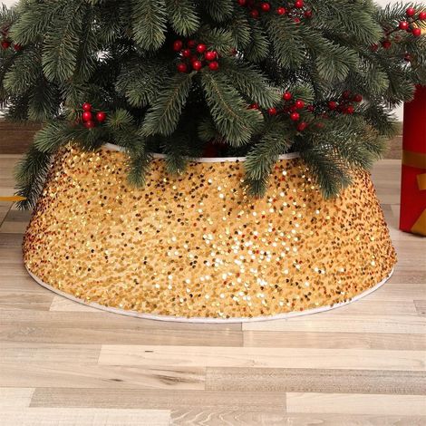 Couvre-Pied, de Sapin de Noël à Paillettes, Cache-Pied pour Décoration (Or) (1/5)