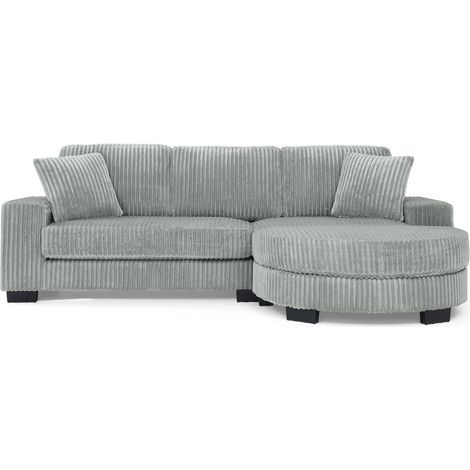 Sofá rinconero en L de 4 plazas, terciopelo acanalado, 256,5 x 133,5 x 89 cm, gris (1/5)