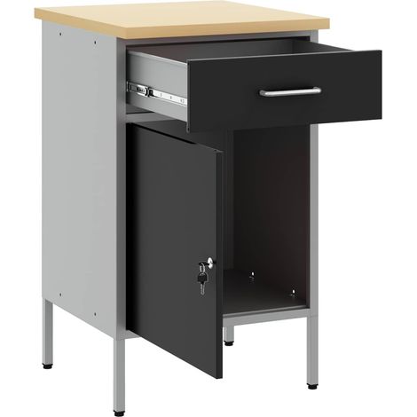 vidaXL Banco de trabajo con cajón Negro y Gris 50 x 55 x 85 cm (1/2)