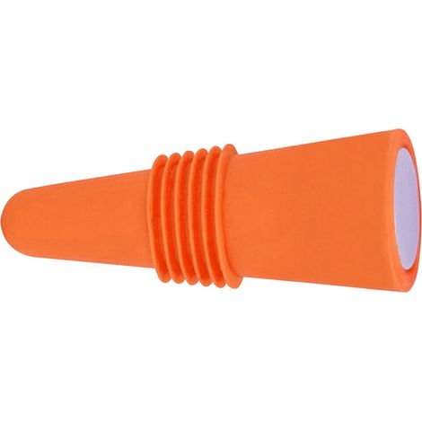 Bouchon de bouteille de vin en silicone alimentaire et acier inoxydable, 6,1 x 2,35 cm, décoratif, pratique et réutilisable, couleur orange.