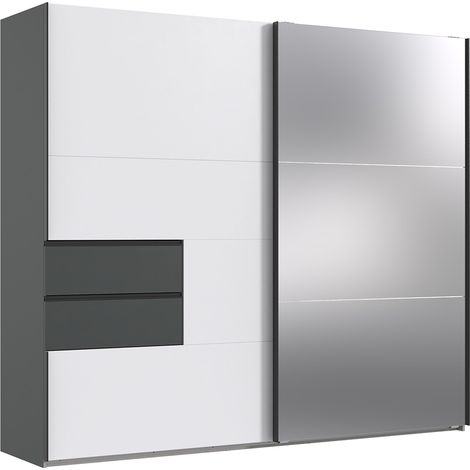Kleiderschrank mit Spiegeltür, 250cm breit, weiß mit graphit PORTOFINO-43 (1/4)
