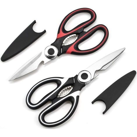 Ciseaux Cuisine, Ciseaux Cuisine Robustes, Professionnel Acier Inoxydable Ciseaux,Multiusage Ciseaux avec Couvercle(Blanc & Rouge) (1/5)
