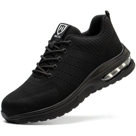 SABIR Chaussures de Securité Hommes Femmes Legere Basket de Securite Respirante Confortable Chaussure de Travail avec Embout en Acier Noir Taille (38) (1/5)