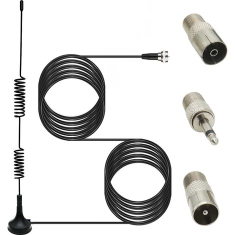 Antenne FM - Base Magnétique - Câble Coaxial 3 M - Impédance 75 Ohms - Pour Récepteur Stéréo Audio AV Intérieur Extérieur - 1 Pièce (1/5)