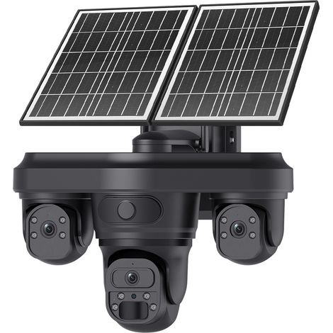 Caméra Solaire Surveillance Extérieure 4G AOV 9MP Triple Lentilles 3 Vues Simultanées PTZ Sans Fil, Vision Nocturne Couleur/IR, IP66 Étanche, Audio Bidirectionnel, Enregistrement 24h/24, Stockage TF/ (1/5)