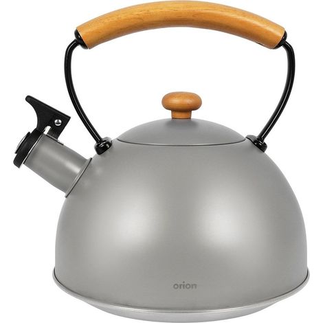 Bouilloire avec sifflet, acier inoxydable, grise, bois, induction, gaz de cuisine, 2,9 L (1/5)