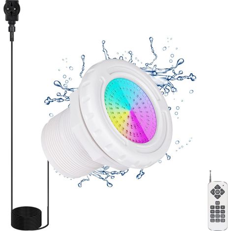 Lámpara LED para piscinas exteriores, 12 W, RGB regulable, compatible con mando a distancia, para piscinas con estructura de acero y montadas en pared de acero, IP68, cable de 7 m, 12 V