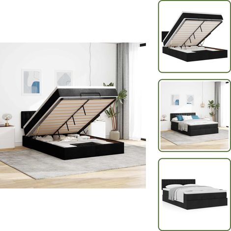 The Living Store Pouf Letto con Materasso Nero 140x190 cm in Tessuto - Materasso a molle insacchettate