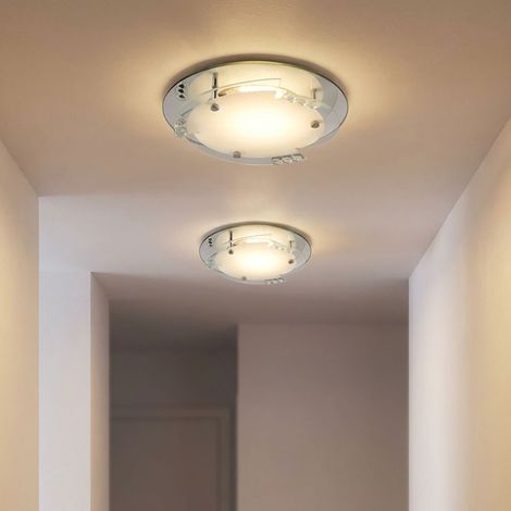 Plafoniera LED lampada da soffitto in cristallo lampada da soggiorno camera da letto lampada da corridoio, metallo vetro bianco, 12W 680Lm bianco caldo, DxH 25x9,5 cm, conf. da 2 (1/4)