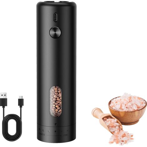 Macinapepe elettrico ricaricabile, macinaspezie con luce LED, contenitore da 110 ml, adatto per barbecue/cena/regalo, nero (1 pezzo) (1/4)
