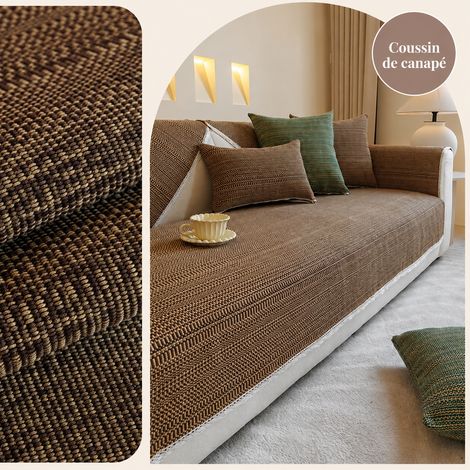Housse de Canapé Lin Tapis Assise motif pointillé sésame avec bordure dentelle café au lait, commande sur mesure 500 g – Livraison gratuite
