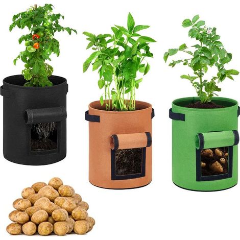 Lot De 3 Sacs De Jardinière De Pommes De Terre Avec Poignées De Sangle Sac De Culture De Légumes En Tissu Non Tissé Respirant De 4 Gallons Pour Pomme De Terre/Carotte (Paquet De 3) (1/5)